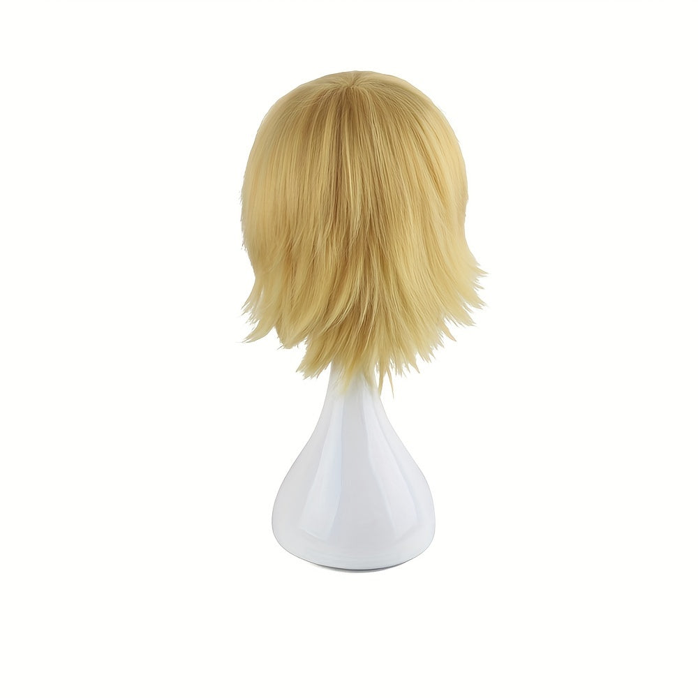 Men's 12 Inch Short Golden Anime Wig Cosplay Dress Up Chemical Fiber Wig