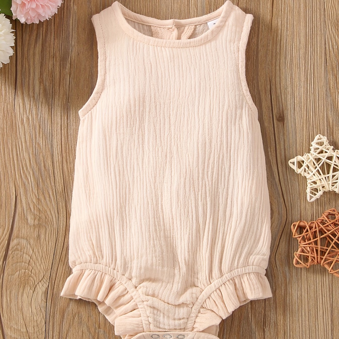 Baby Girls Plain Ruffle Trim Sleeveless Onesie Summer Clothes