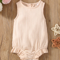 Baby Girls Plain Ruffle Trim Sleeveless Onesie Summer Clothes