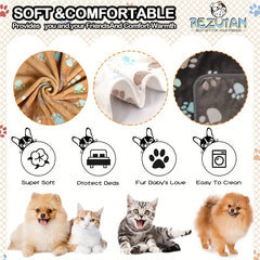 Soft Warm Dog Blanket Grey Paw Pattern Fluffy Mat for Dogs Cats