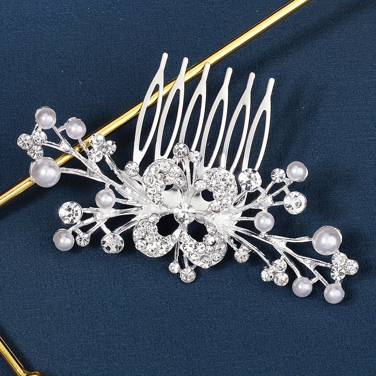 Rhinestone Faux Pearl Hair Comb Bridal Headband