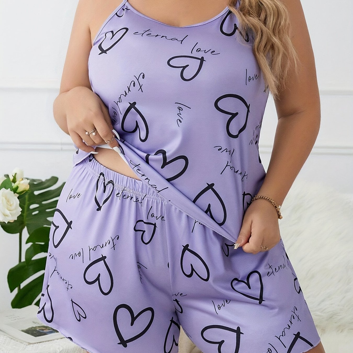 Heart & Letter Print Pajama Set for Women