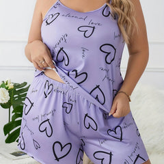 Heart & Letter Print Pajama Set for Women
