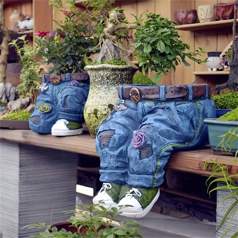 Funny Denim Pants Flower Pot Resin Decoration Crafts Retro Garden Decor