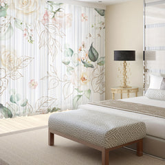 Rose Pattern Sheer Curtain Rod Pocket for Home Decor