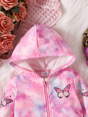 Baby Girl Butterfly Tie Dye Hoodie Coat Zipper Sweatshirt Top