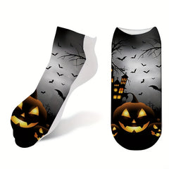 4 Pairs Skull & Pumpkin Print Socks Low Cut Women's Stockings