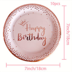 Pink Rose Golden Party Plates Napkins Cups Set for Birthday Decoration