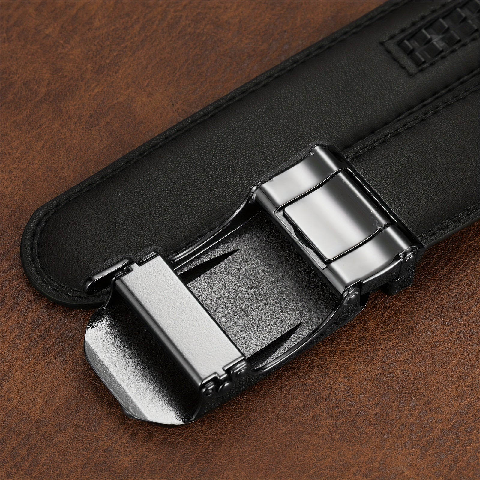 Stylish Men's Belt Black Leather Classic Buckle Casual Dress Waistband