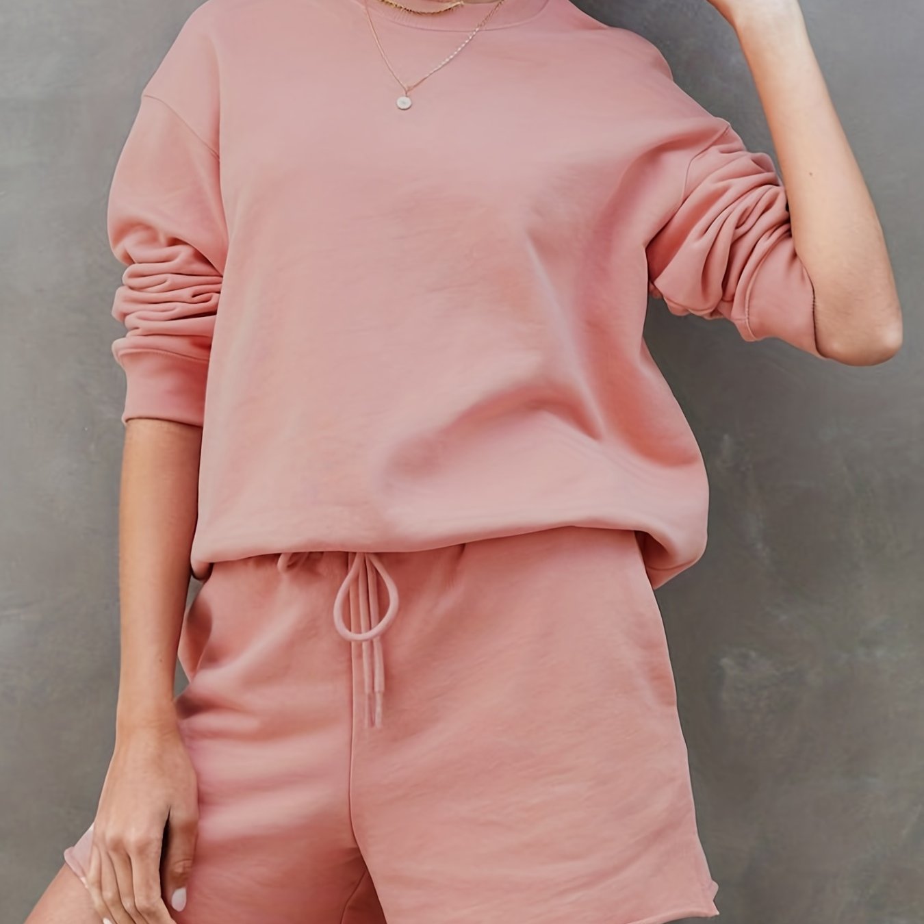 Casual Two Piece Set Long Sleeve Sweatshirt & Shorts Outfits