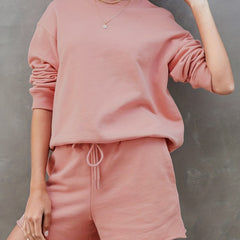 Casual Two Piece Set Long Sleeve Sweatshirt & Shorts Outfits