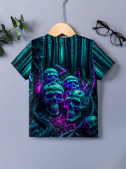 Halloween Skull 3D Print Boys T shirt Lightweight Short Sleeve Top