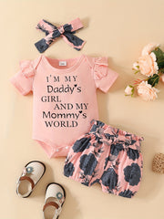Daddy's Girl, Mommy's World Onesie Set with Floral Shorts