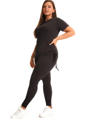 Side Drawstring Tee & Leggings Set Women's Plus Stretch Outfits