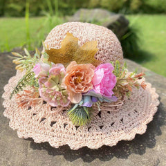 Foldable Flower Garland Sun Hat Crochet Straw Hat UV Protection Beach Hat