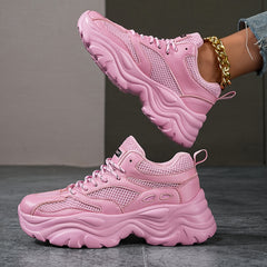 Women's Chunky Sneakers Faux Leather Lace Up Running Shoes