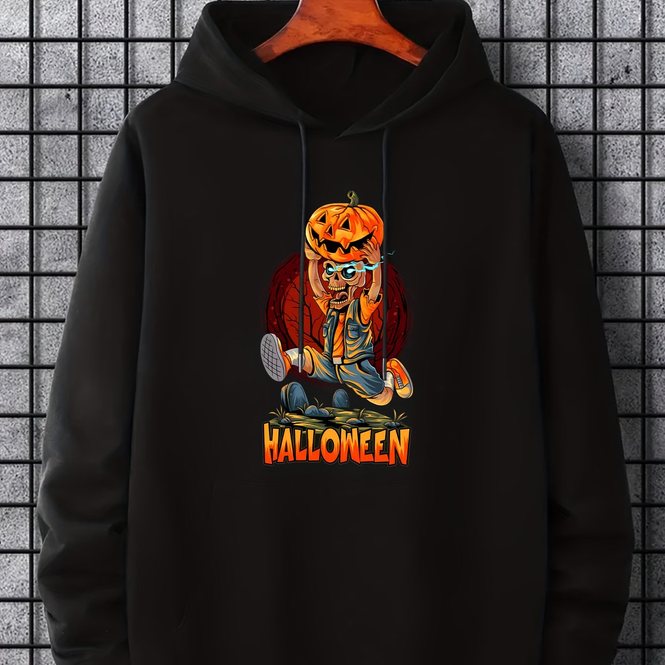 Men's Skeleton & Pumpkin Graphic Hoodie Active Halloween Style