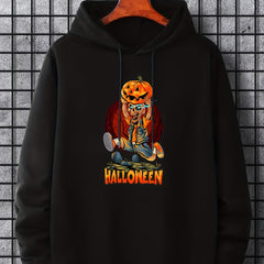 Men's Skeleton & Pumpkin Graphic Hoodie Active Halloween Style