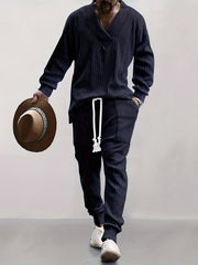 Men's Jacquard V-Neck Sweatshirt & Drawstring Sweatpants Set