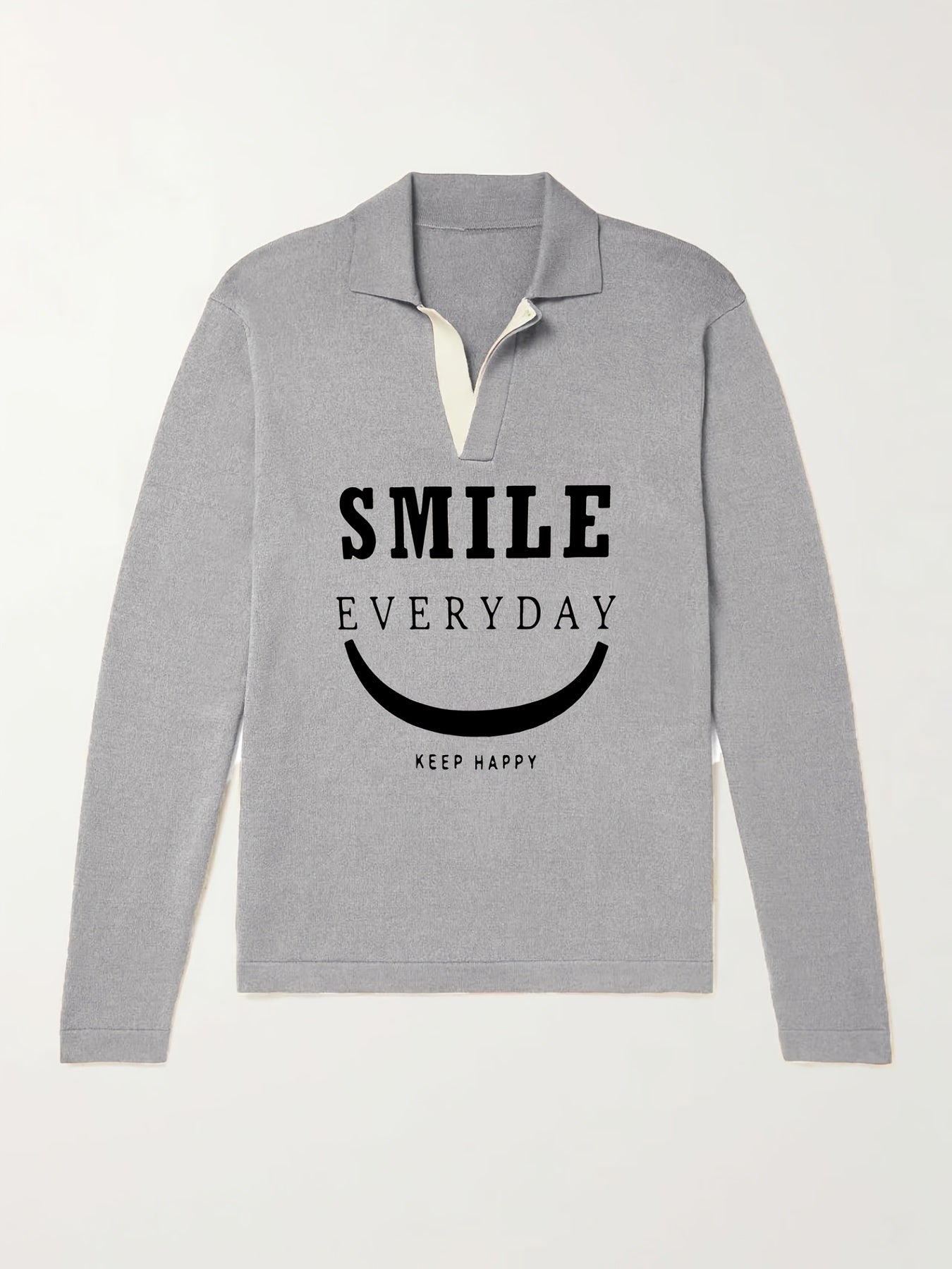 Men's Smile Pattern Knit Polo Sweater