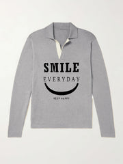 Men's Smile Pattern Knit Polo Sweater