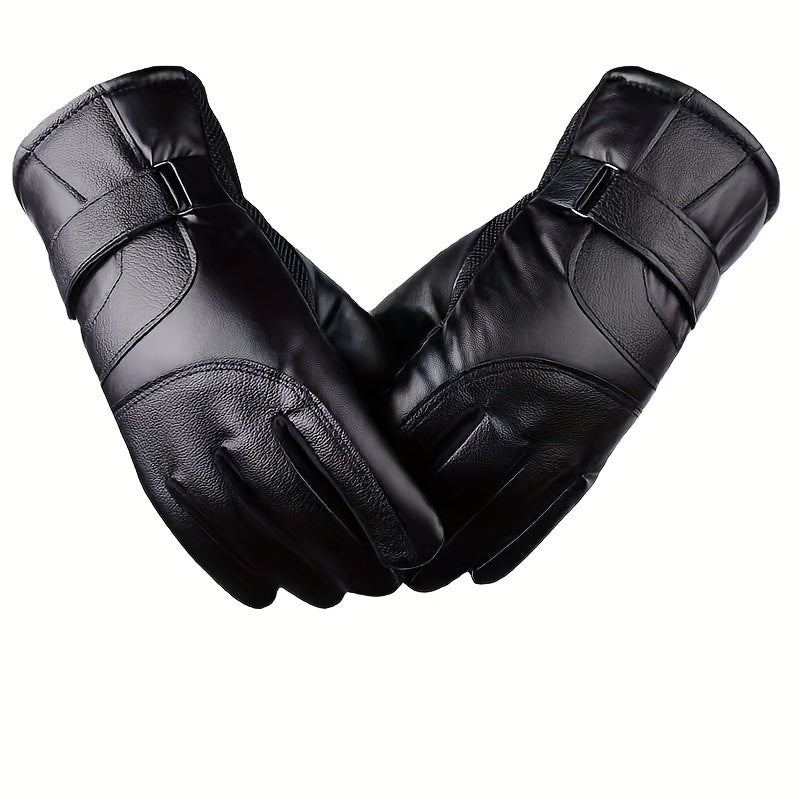 Warm Leather Cycling Gloves Men's Thickened Coldproof Windproof Touchable