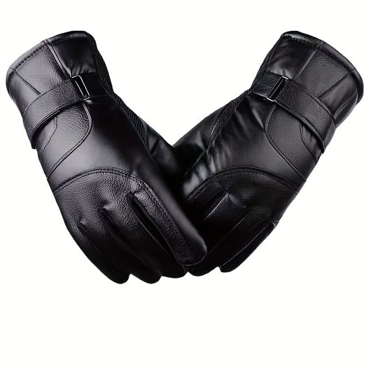 Warm Leather Cycling Gloves Men's Thickened Coldproof Windproof Touchable