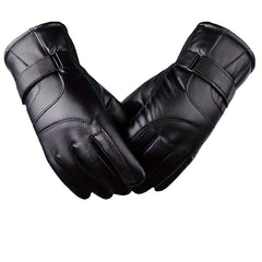 Warm Leather Cycling Gloves Men's Thickened Coldproof Windproof Touchable
