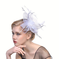Mesh Flower Faux Feather Head Piece Hat for Party