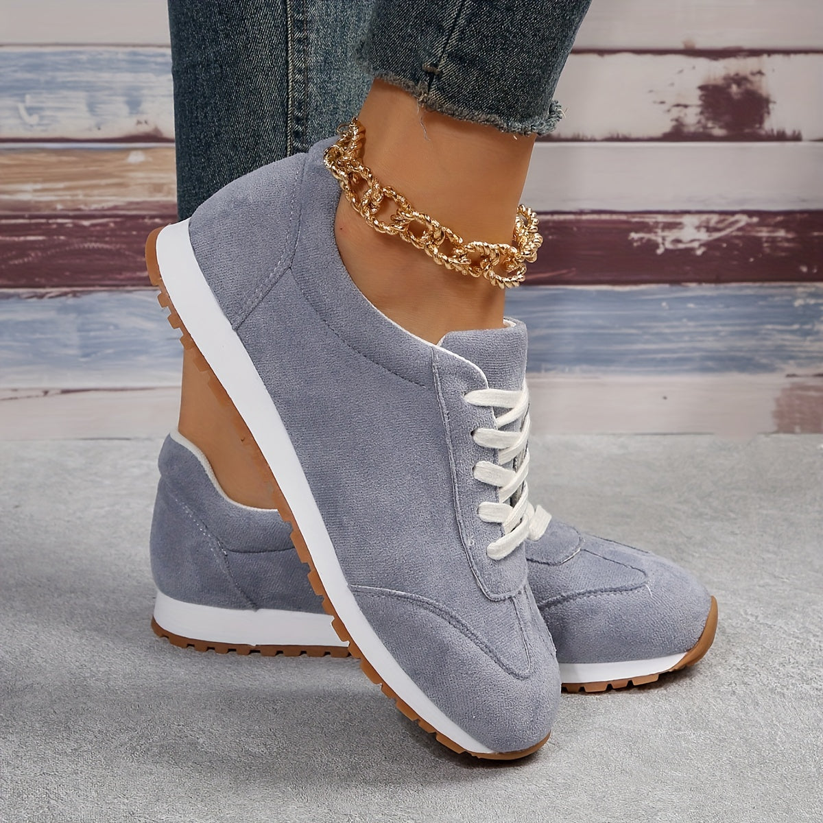 Women's Solid Sneakers Casual Lace Up Low Top Outdoor Shoes