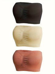 3pcs Strapless Bandeau Bras Soft Stretch Everyday Women's Lingerie