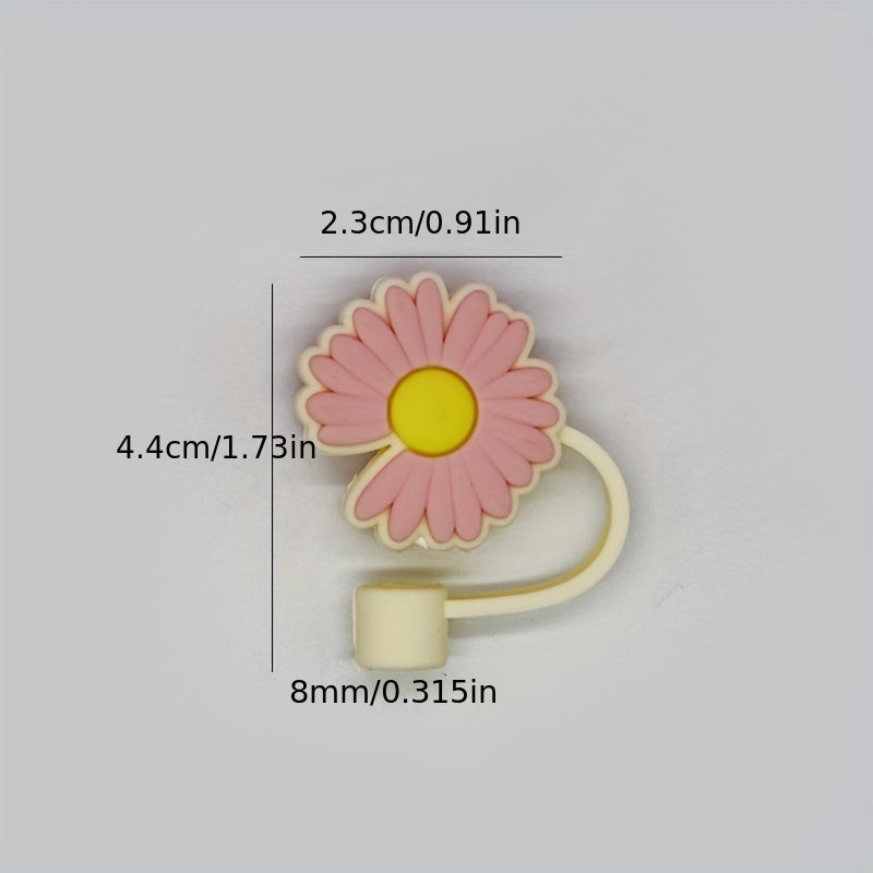 6pcs Reusable Silicone Straw Tips Cover for Party Favor Bags - Flower Design