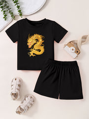 Dragon Pattern Toddler Kid 2pcs Summer Clothing Set