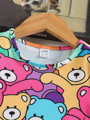 Kid Girls' Casual Dress Cartoon Bear Allover Print Short Sleeve T Shirt Dress