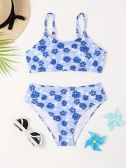 2pcs Girls Flower Top & Shorts Swimsuit Summer Clothes