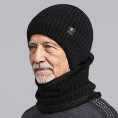 Men's Warm Velvet Lined Beanie Hat Set for Winter