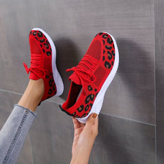 Leopard Print Sneakers Breathable Outdoor Shoes Lace Up Lightweight