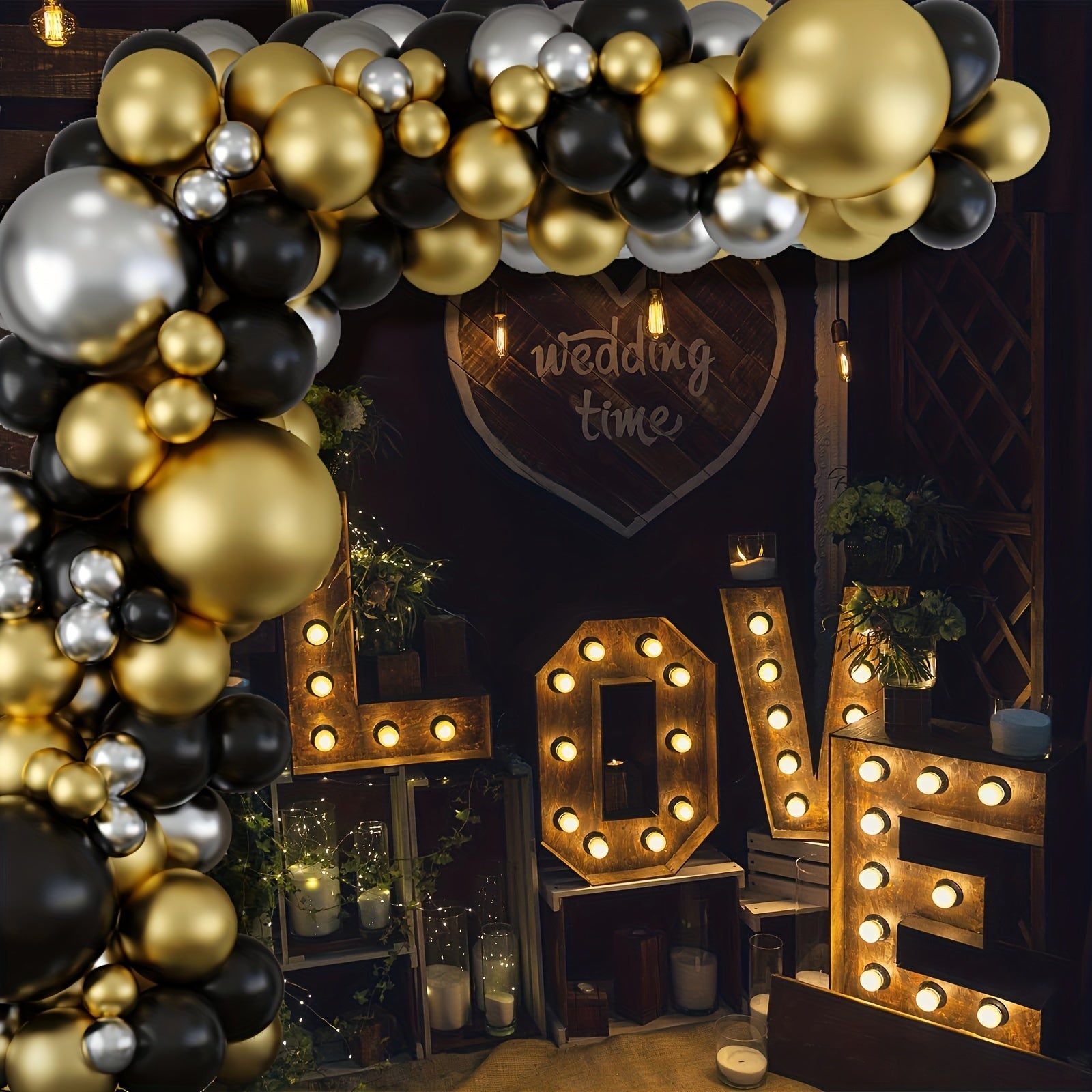 124pcs Golden & Silvery Balloons Wreath Arch Set for Party Decorations
