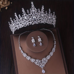 Baroque Crystal Bridal Jewelry Set: Headband, Crown, Necklace, Earrings