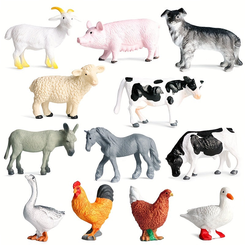12pcs Farm Animal Figures Set Educational Toy Collection for Children 3-6 Years