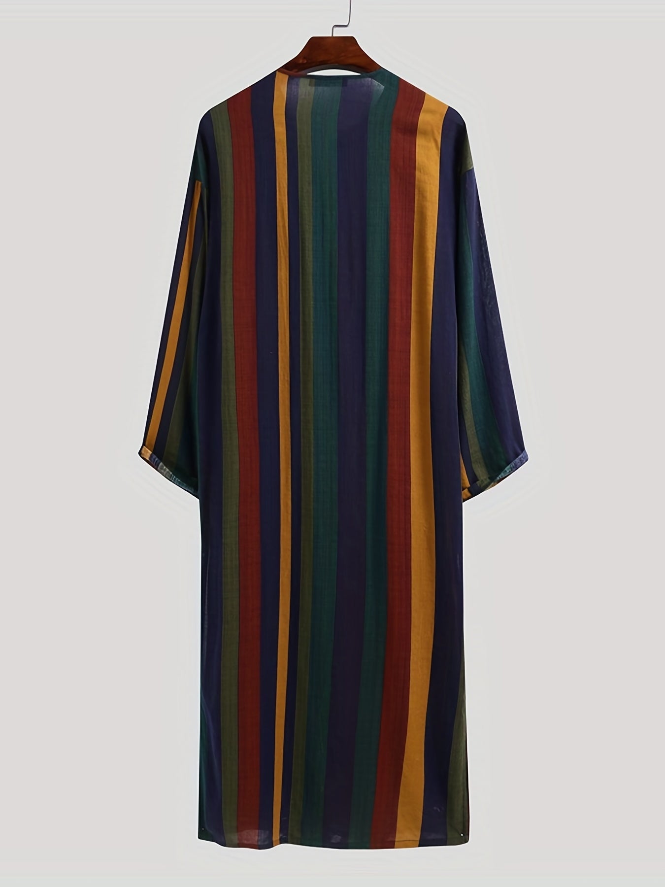 INCERUN Men's Striped Kaftan Robe Islamic Style Jubba Thobe