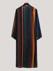 INCERUN Men's Striped Kaftan Robe Islamic Style Jubba Thobe
