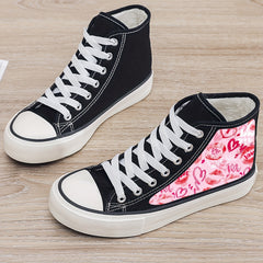 Love & Heart Print Plush Lined Chunky Canvas Sneakers