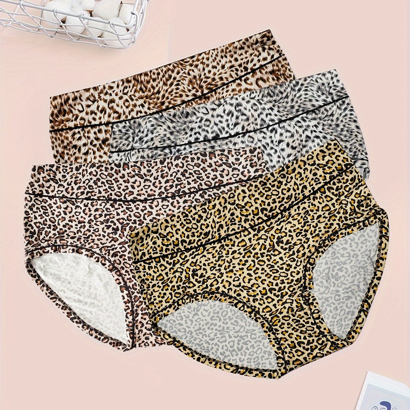 4 Pack Plus Size Leopard Print Soft Briefs Set