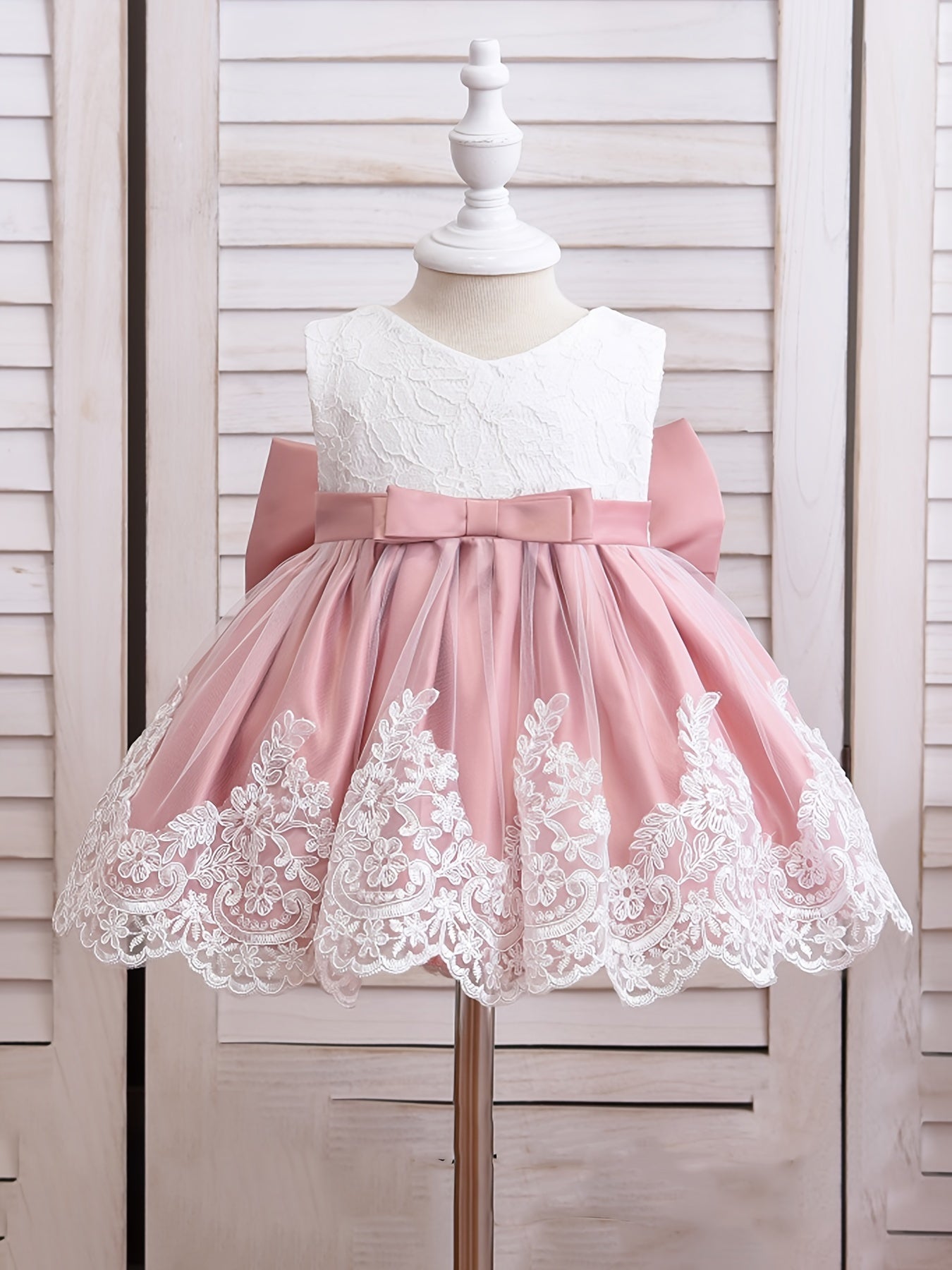 Baby Girls Lace Mesh Bowknot Sleeveless Princess Dress