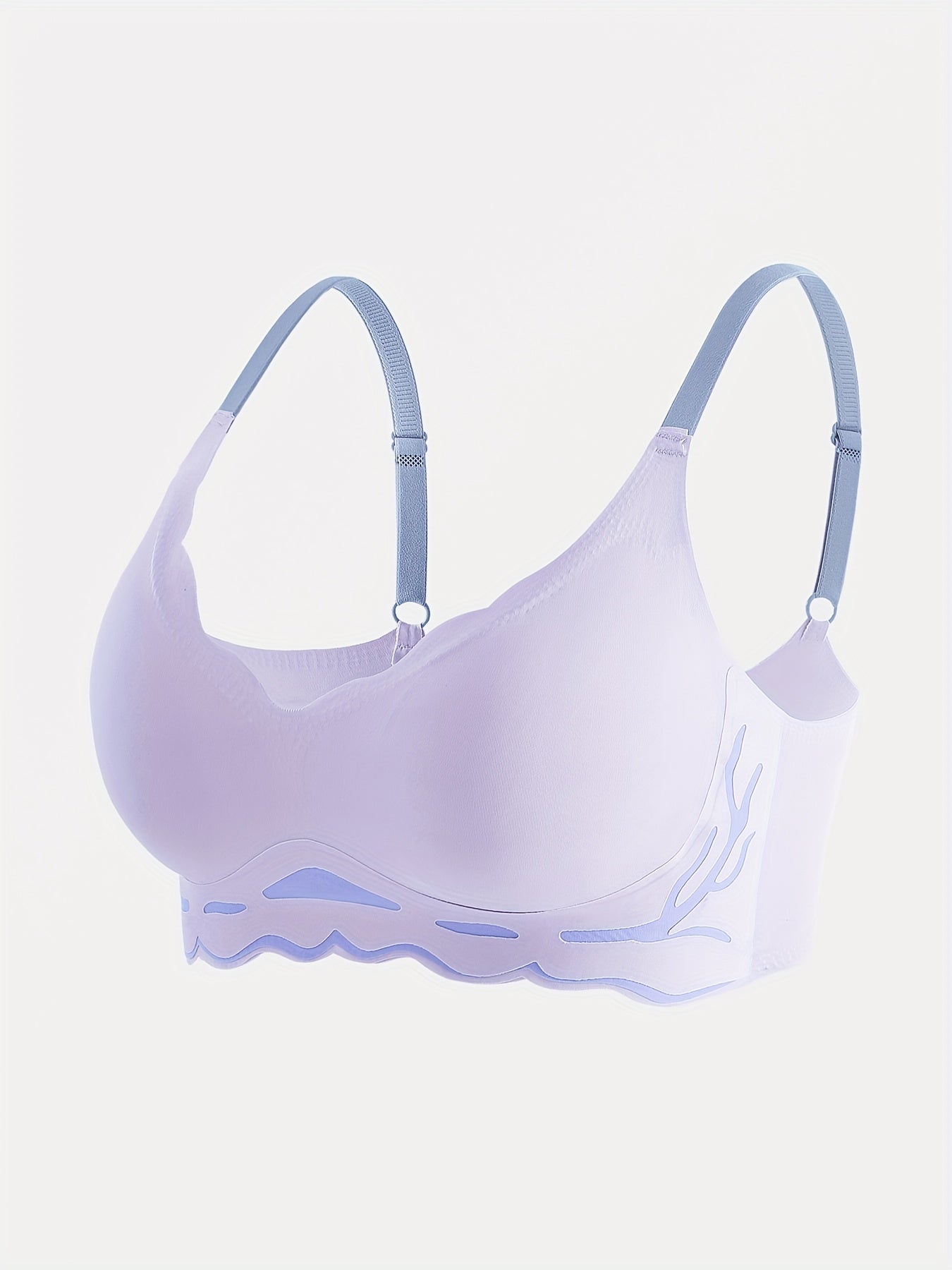 Colorblock Wireless Bra Seamless Scallop Trim Stretch Bra