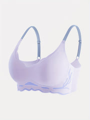 Colorblock Wireless Bra Seamless Scallop Trim Stretch Bra