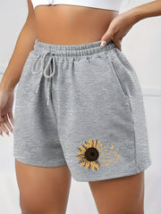Sunflower & Letter Print High Rise Shorts