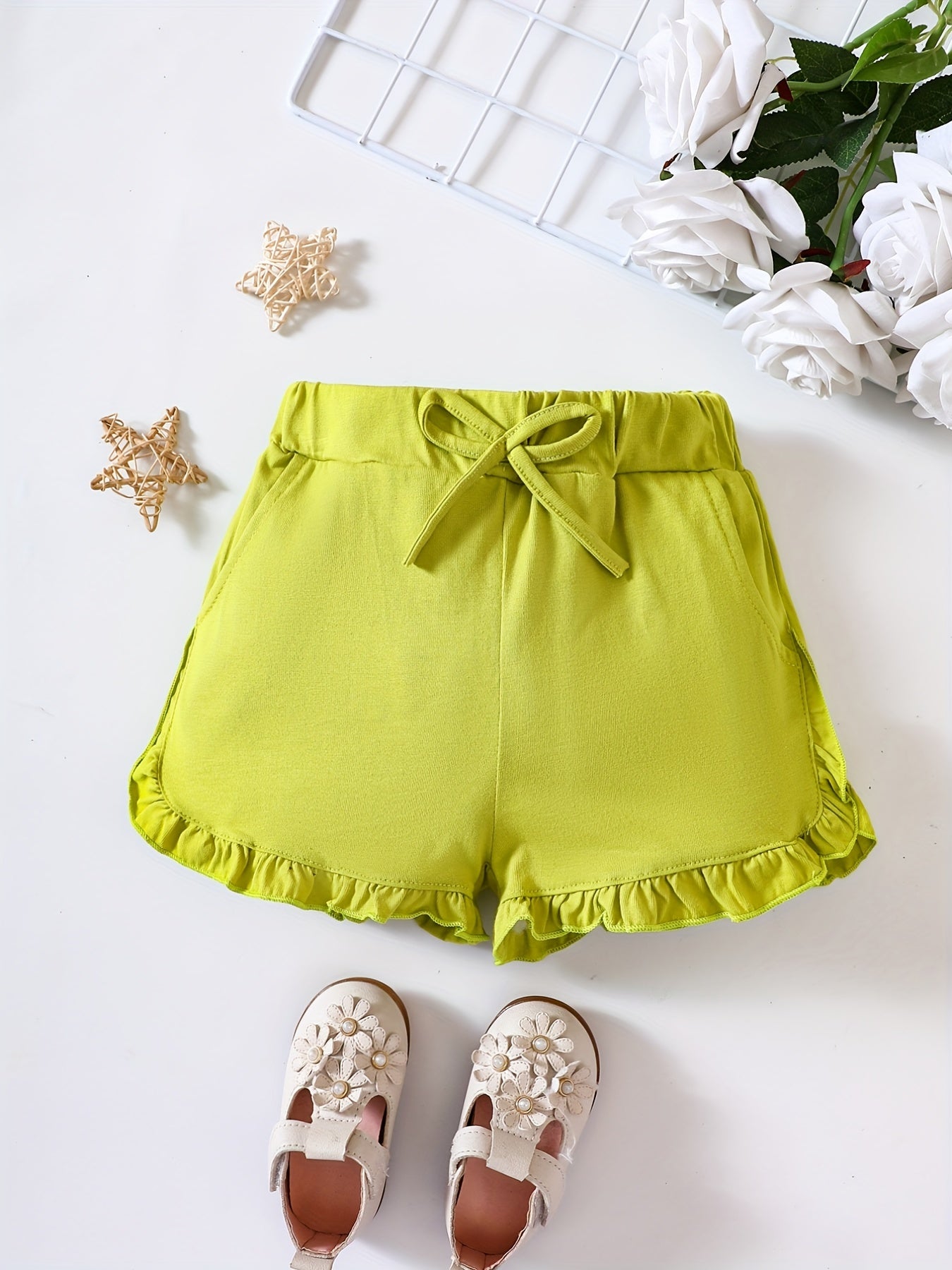 Comfy Baby Girls Ruffle Trim Loose Shorts