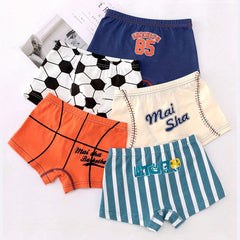 5pcs Letter Sports Print Boys Boxer Briefs Soft Comfortable Kids Clothes